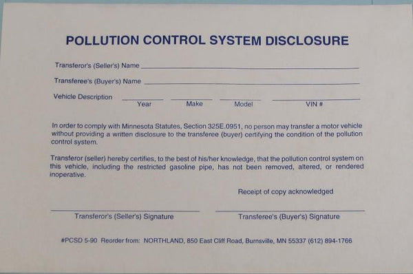 Pollution Control System Disclosure - Northland's Dealer Supply Store 